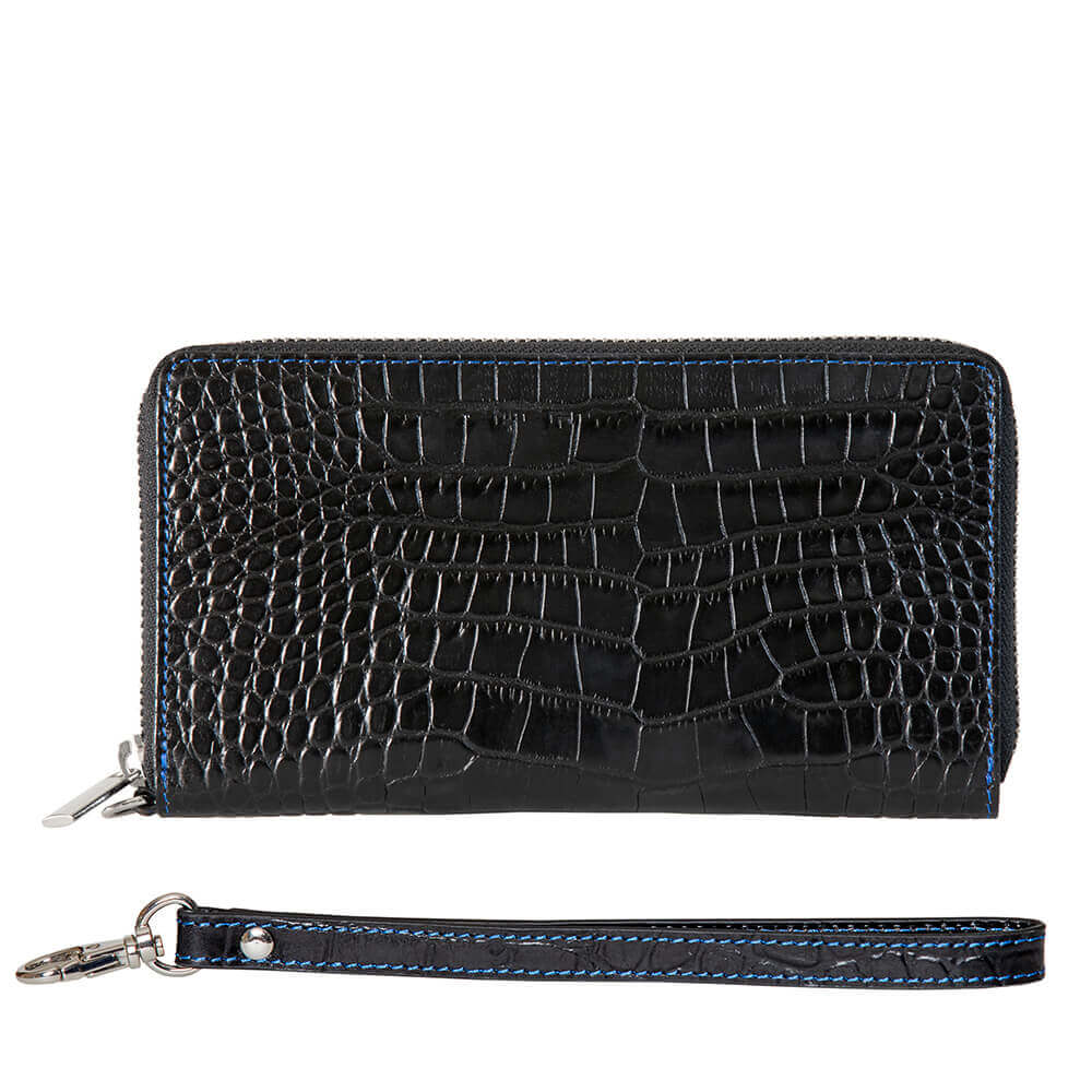 Black Mock Croc Women's Leather Clutch | Roger Ximenez Leather Goods | Wallet | Roger Ximenez