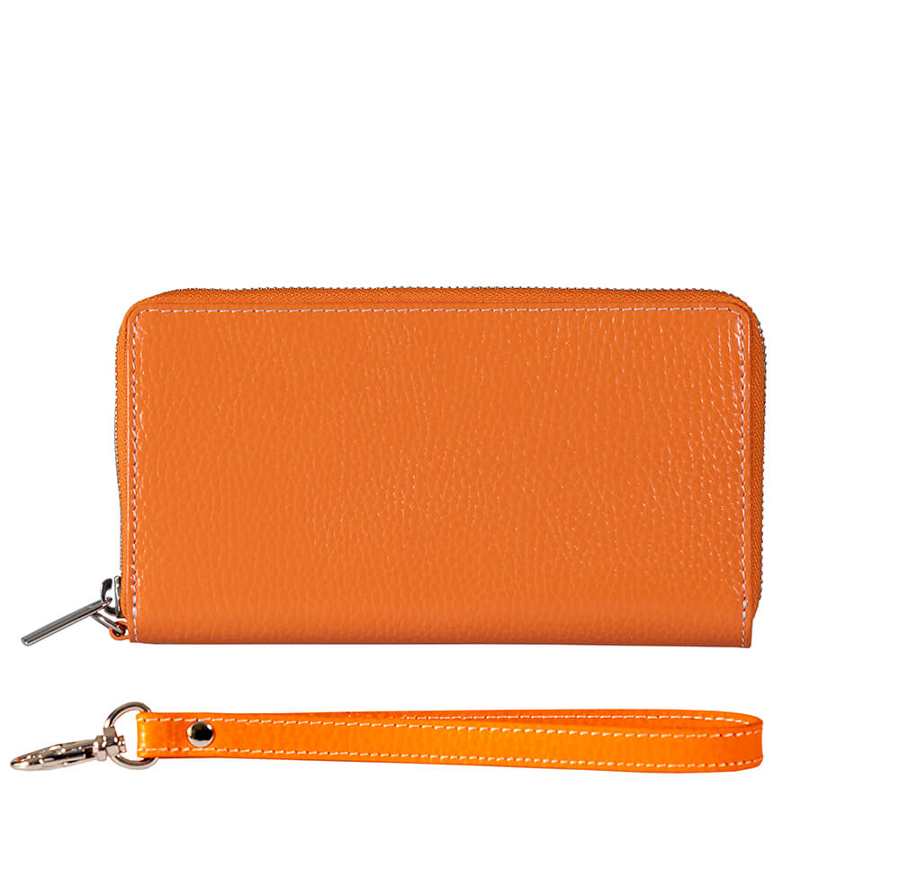 Orange Italian Pebble Grain Women s Leather Clutch Roger Ximenez