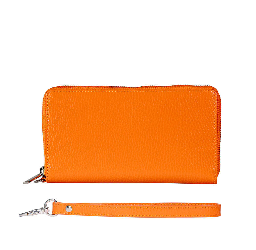 Orange Italian Pebble Grain Women's Leather Clutch | Roger Ximenez | Wallet | Roger Ximenez