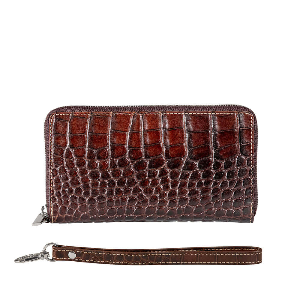 Brown Mock Croc Women's Leather Clutch | Roger Ximenez Leather Goods | Wallet | Roger Ximenez