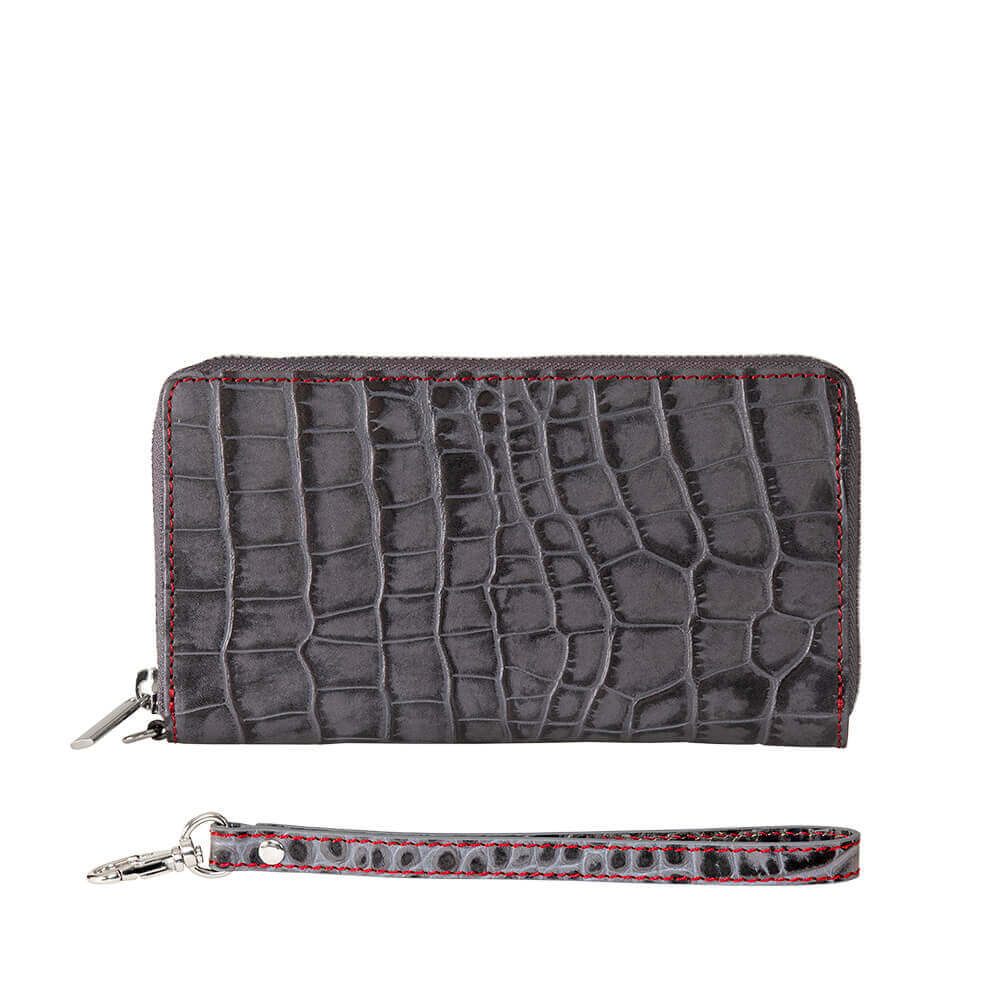 Gray Mock Croc Women's Leather Clutch | Roger Ximenez Leather Goods | Wallet | Roger Ximenez