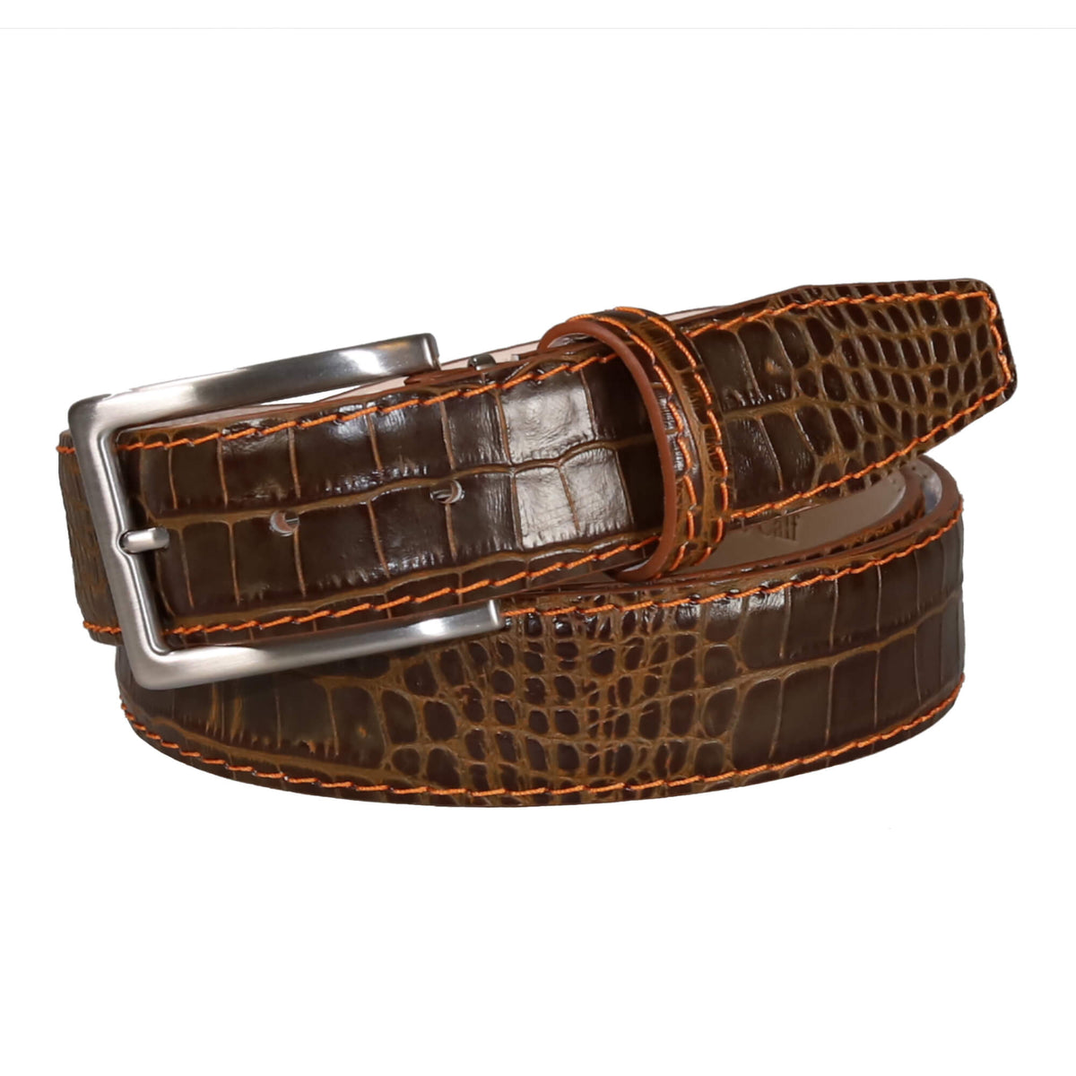 Amber Glow Mock Crocodile Leather Belt | Mens Leather Goods | Mock Croc | Roger Ximenez