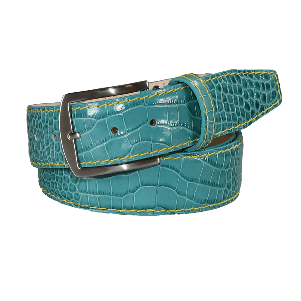 Aqua Breeze Mock Crocodile Leather Belt | Mens Leather Goods | Mock Croc | Roger Ximenez