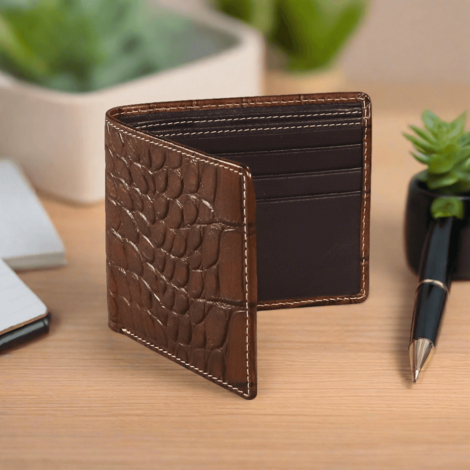 Bark Brown Mock Croc Leather Wallet | Wallet | Roger Ximenez