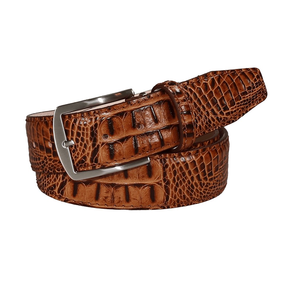 Cinnamon Baja Mock Crocodile Leather Belt | Mens Leather Goods | Mock Croc | Roger Ximenez