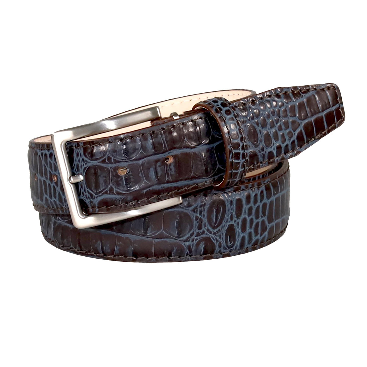 Denim Mock Crocodile Leather Belt | Mens Leather Goods  | Mock Croc | Roger Ximenez