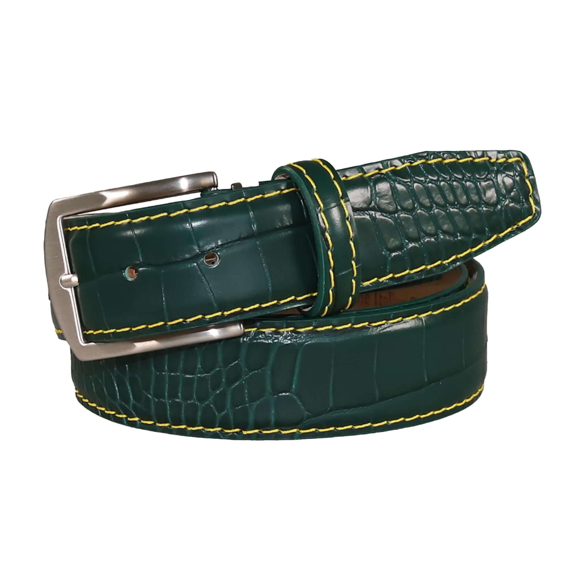 Emerald Mock Crocodile Leather Belt | Mens Premium Leather Goods | Mock Croc | Roger Ximenez