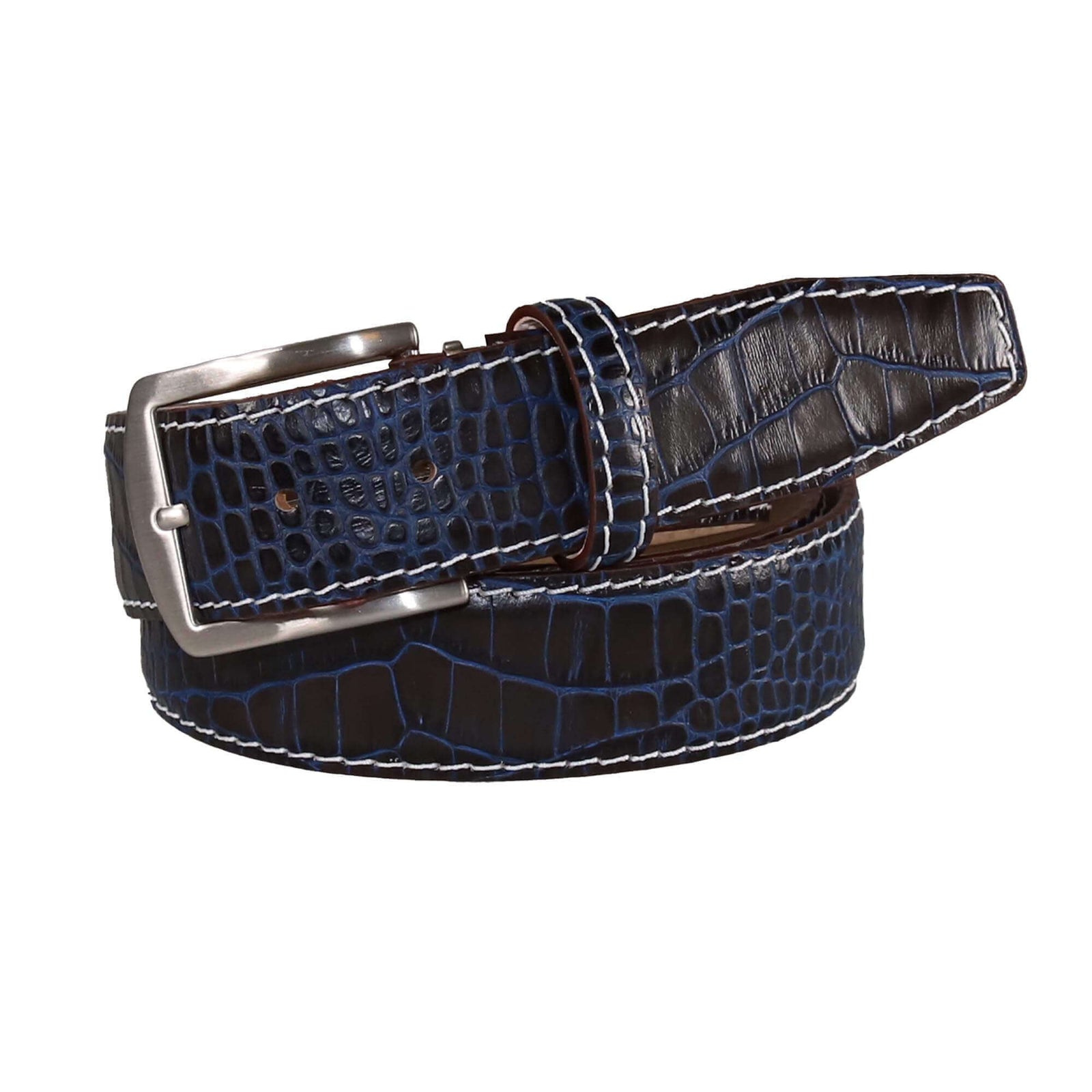 Midnight Mock Crocodile Leather Belt | Mens Leather Goods | Mock Croc | Roger Ximenez