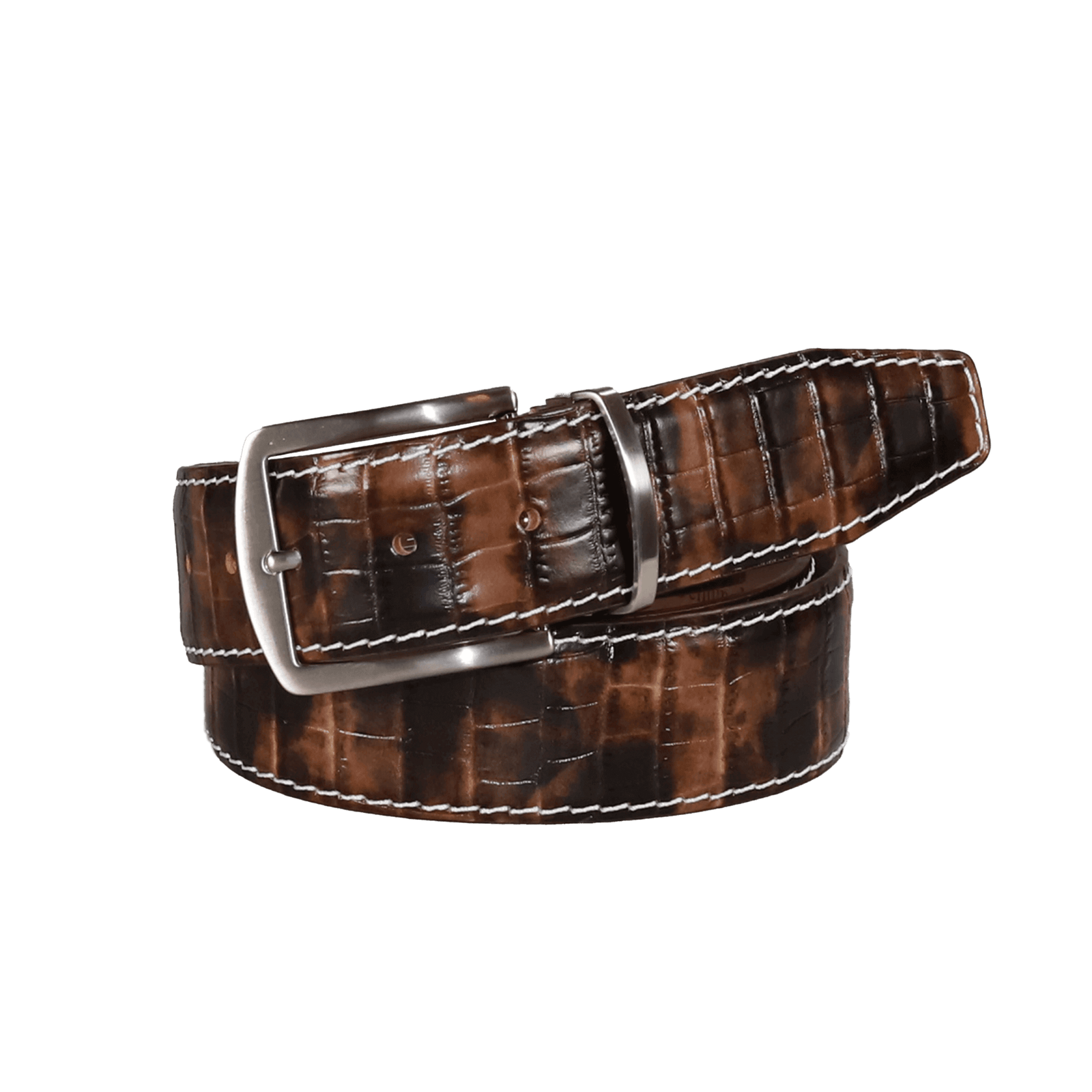 Two-Toned Brown Mock Crocodile Leather Belt | Mens Leather Goods | Mock Croc | Roger Ximenez