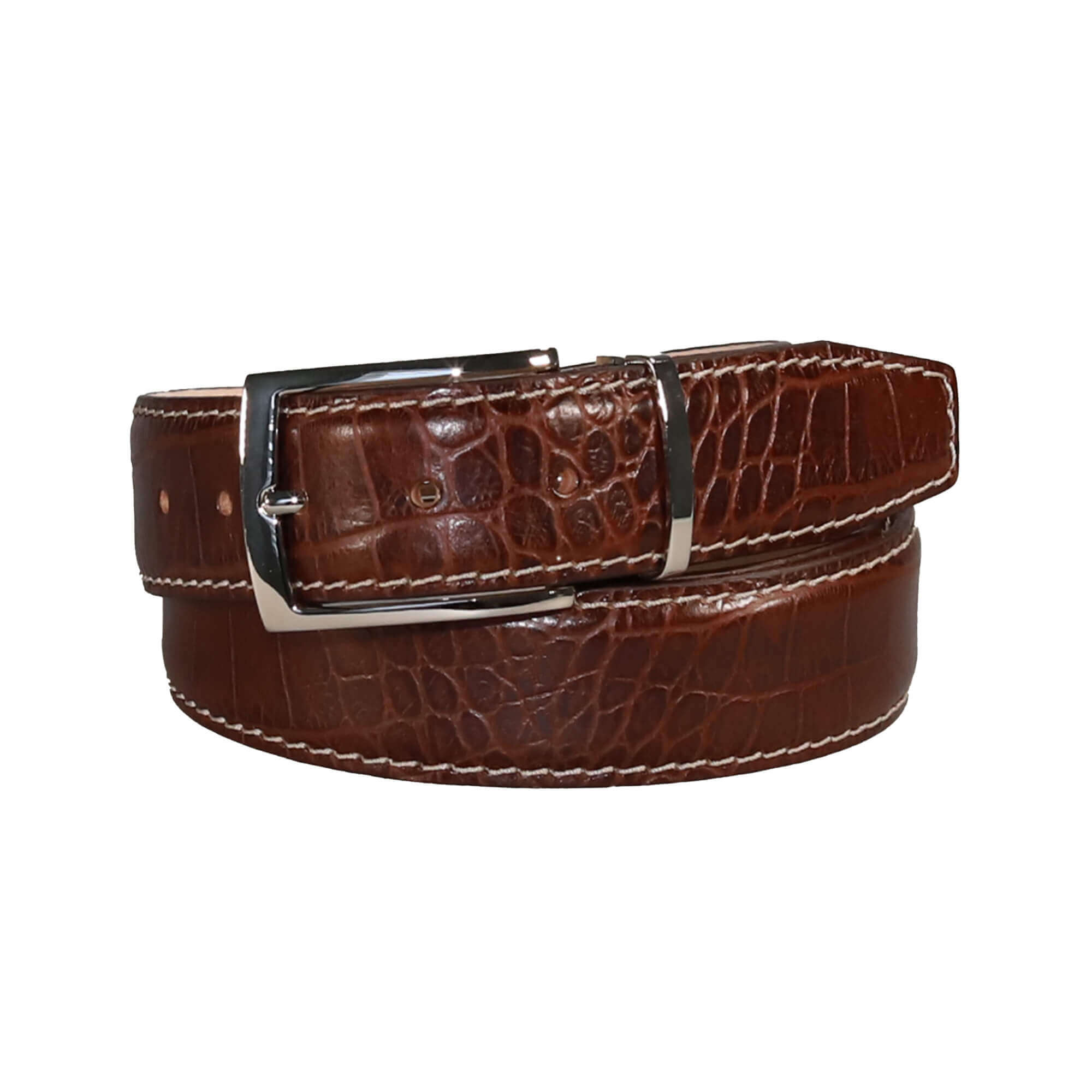 Men's Rust Mock Crocodile Leather Belt | Leather Goods | Roger Ximenez | Mock Croc | Roger Ximenez