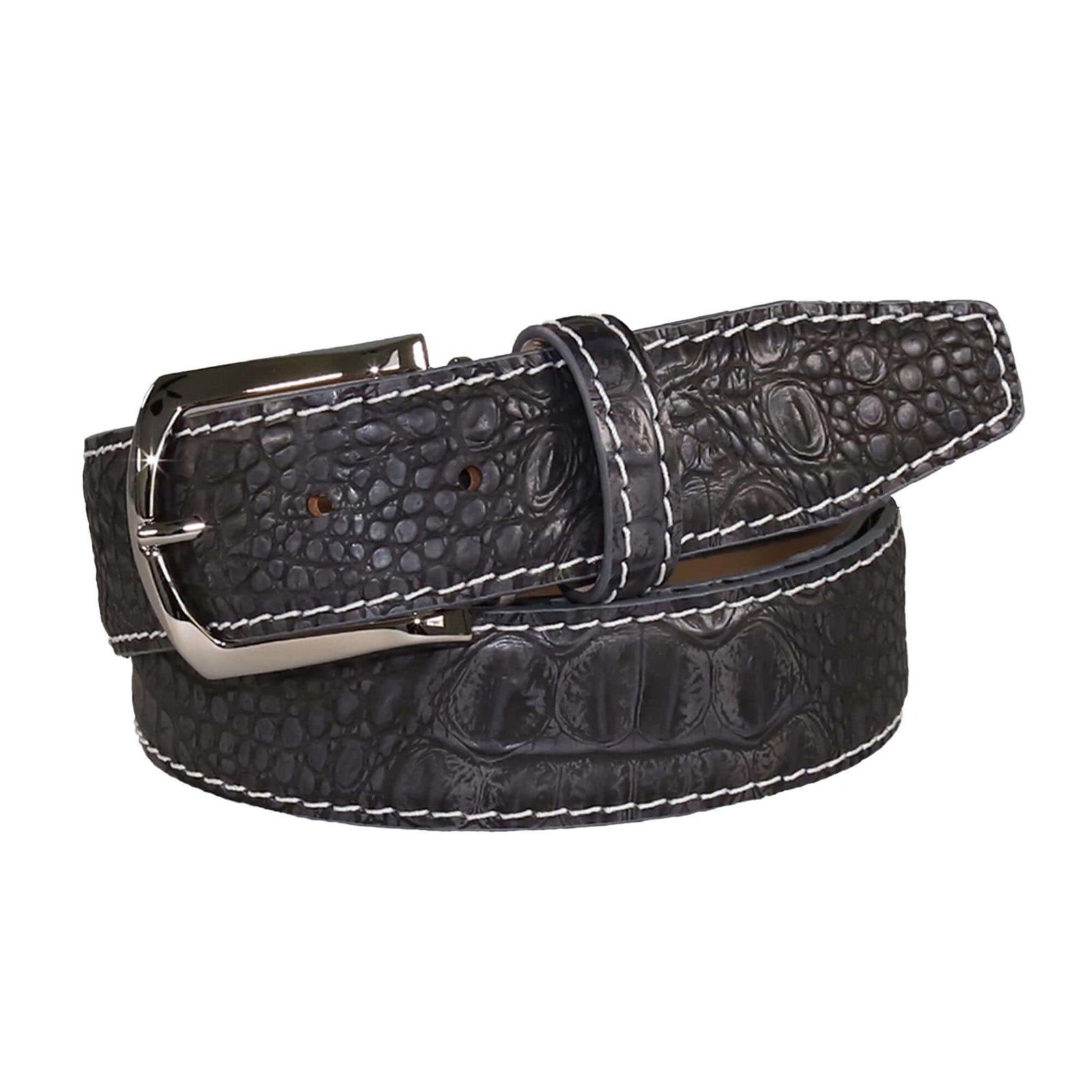 Vintage Gray Mock Crocodile Leather Belt | Mens Premium Leather Goods | Mock Croc | Roger Ximenez