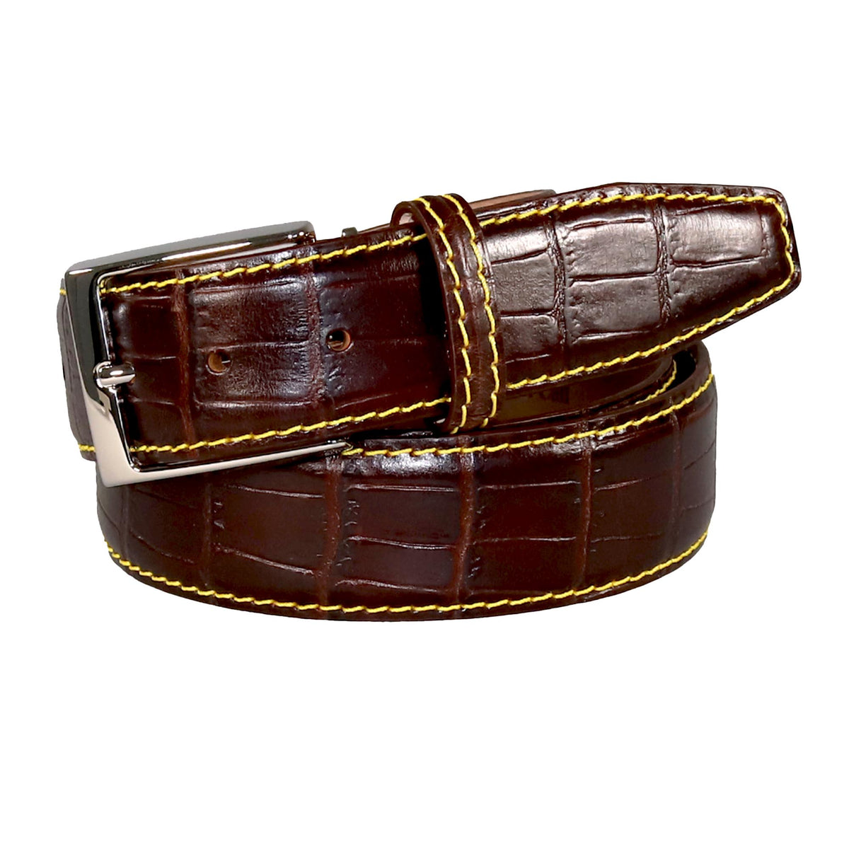 Wine Mock Gator Leather Belt