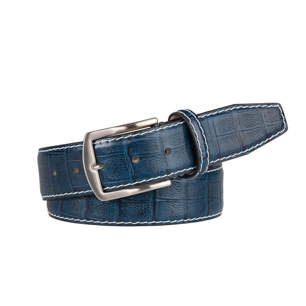 Mock Caiman Federal Blue Belt | Mens Leather Goods | Roger Ximenez | Mock Caiman | Roger Ximenez