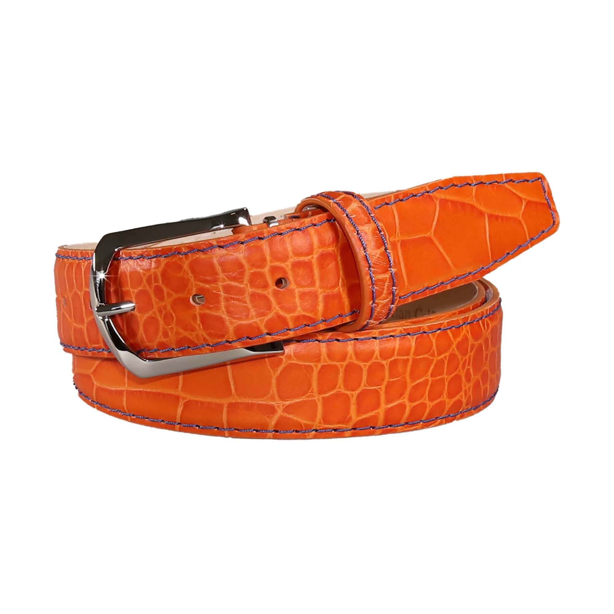 Justin Orange Mock Crocodile Leather Belt | Mens Leather Goods | Mock Croc | Roger Ximenez