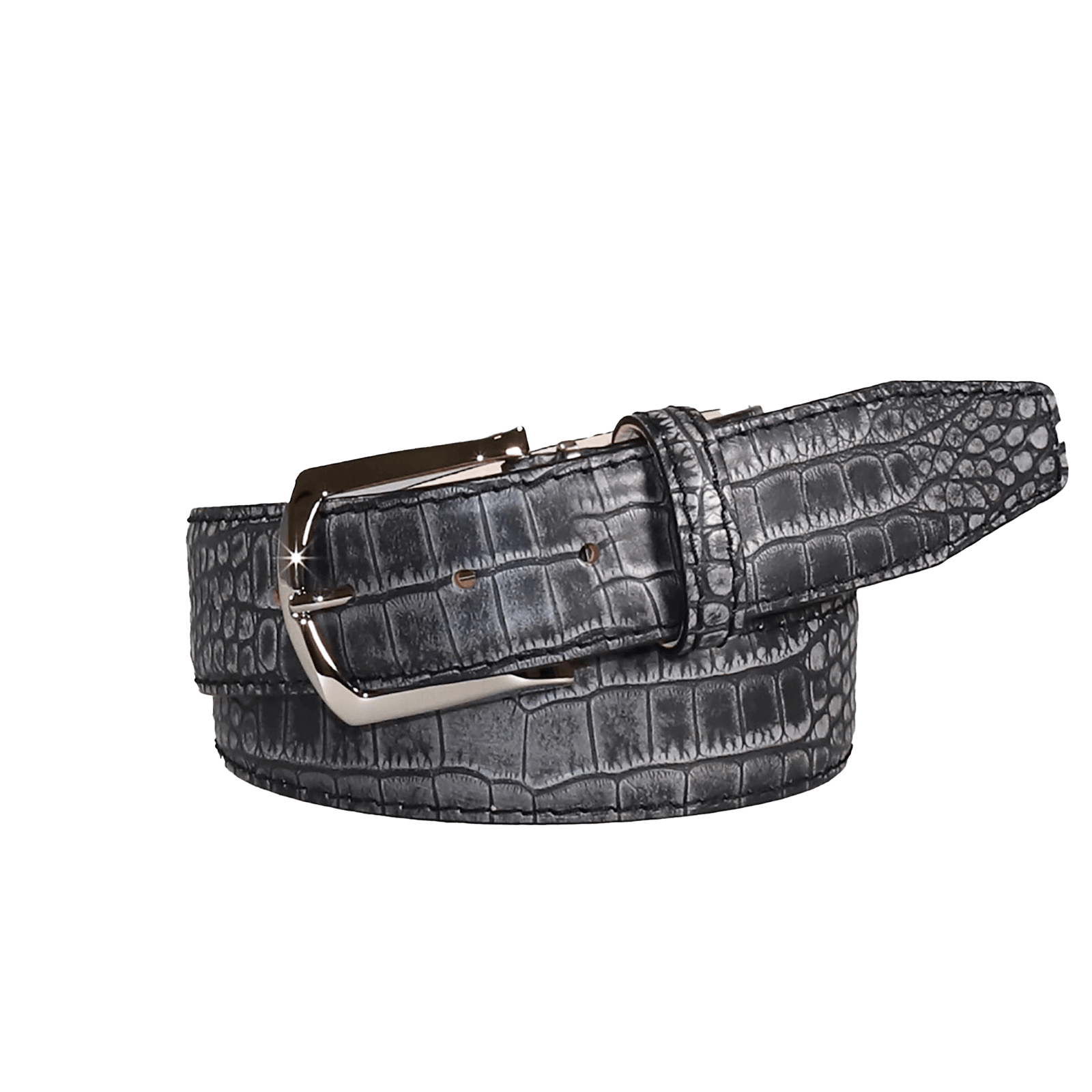 Platinum Mock Crocodile Leather Belt | Mens Leather Goods | Mock Croc | Roger Ximenez