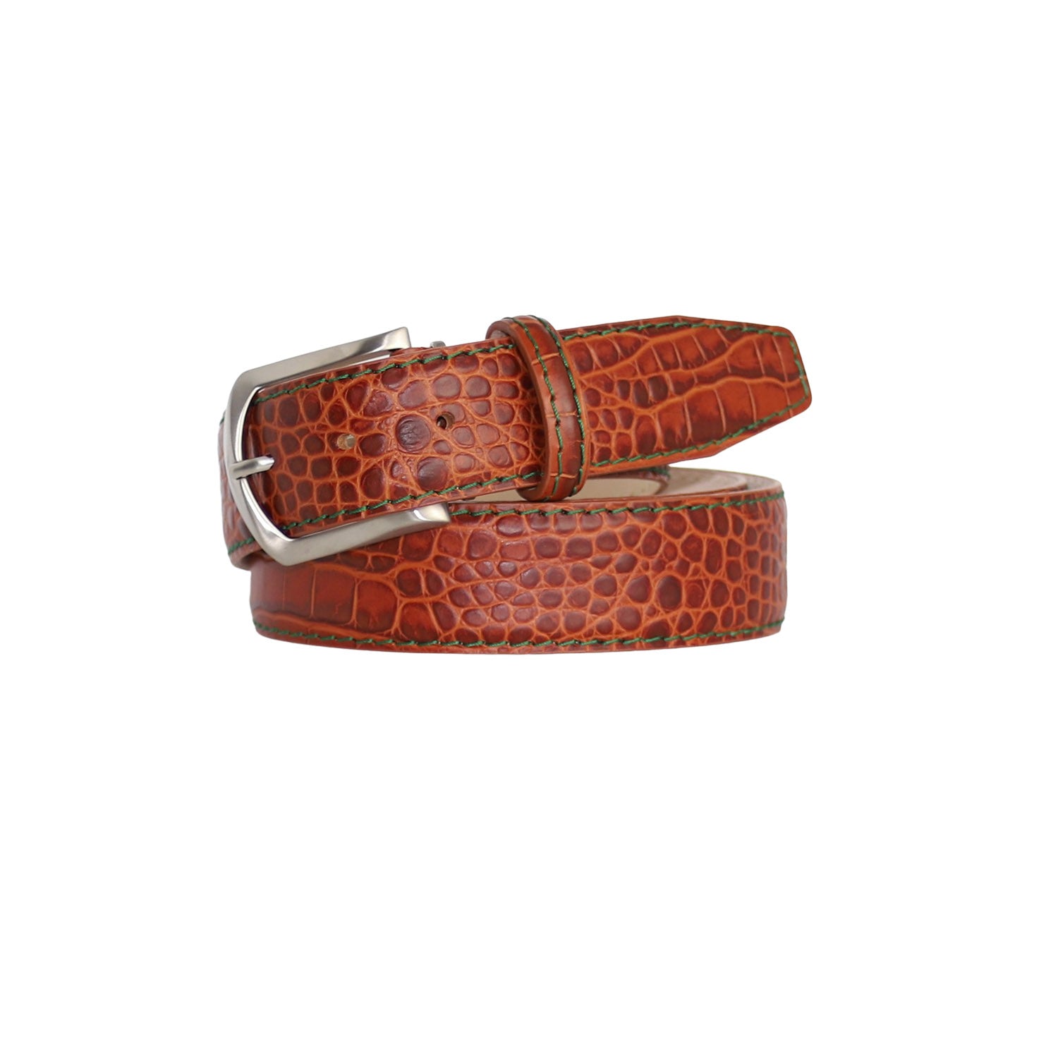 Cognac Mock Croc Leather Belt