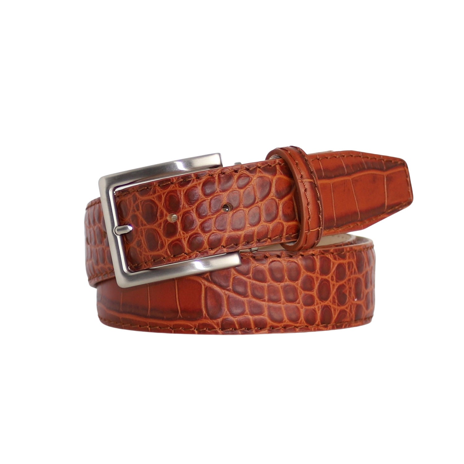 Cognac Mock Crocodile Leather Belt | Mens Fashion | Roger Ximenez
