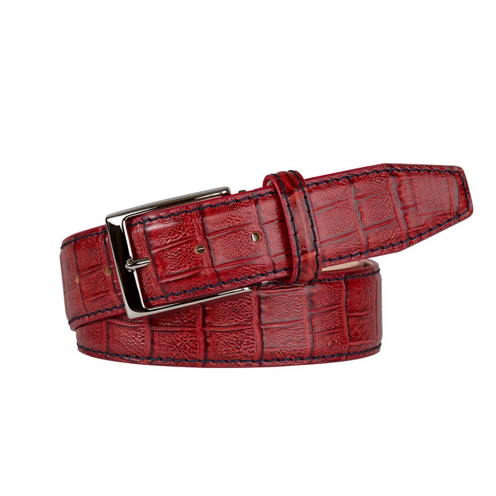 Mock Caiman Crimson Red Belt, Mens Leather Goods
