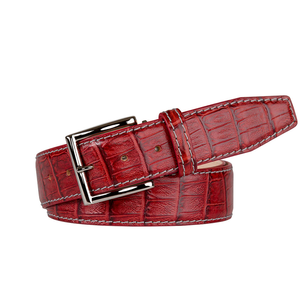 Mock Caiman Crimson Red Belt, Mens Leather Goods