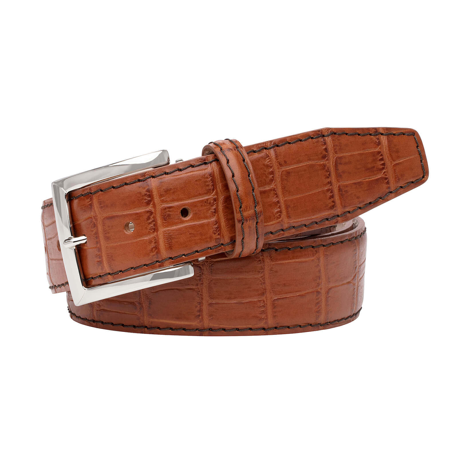 Cognac Mock Gator Leather Belt | Mock Gator | Roger Ximenez