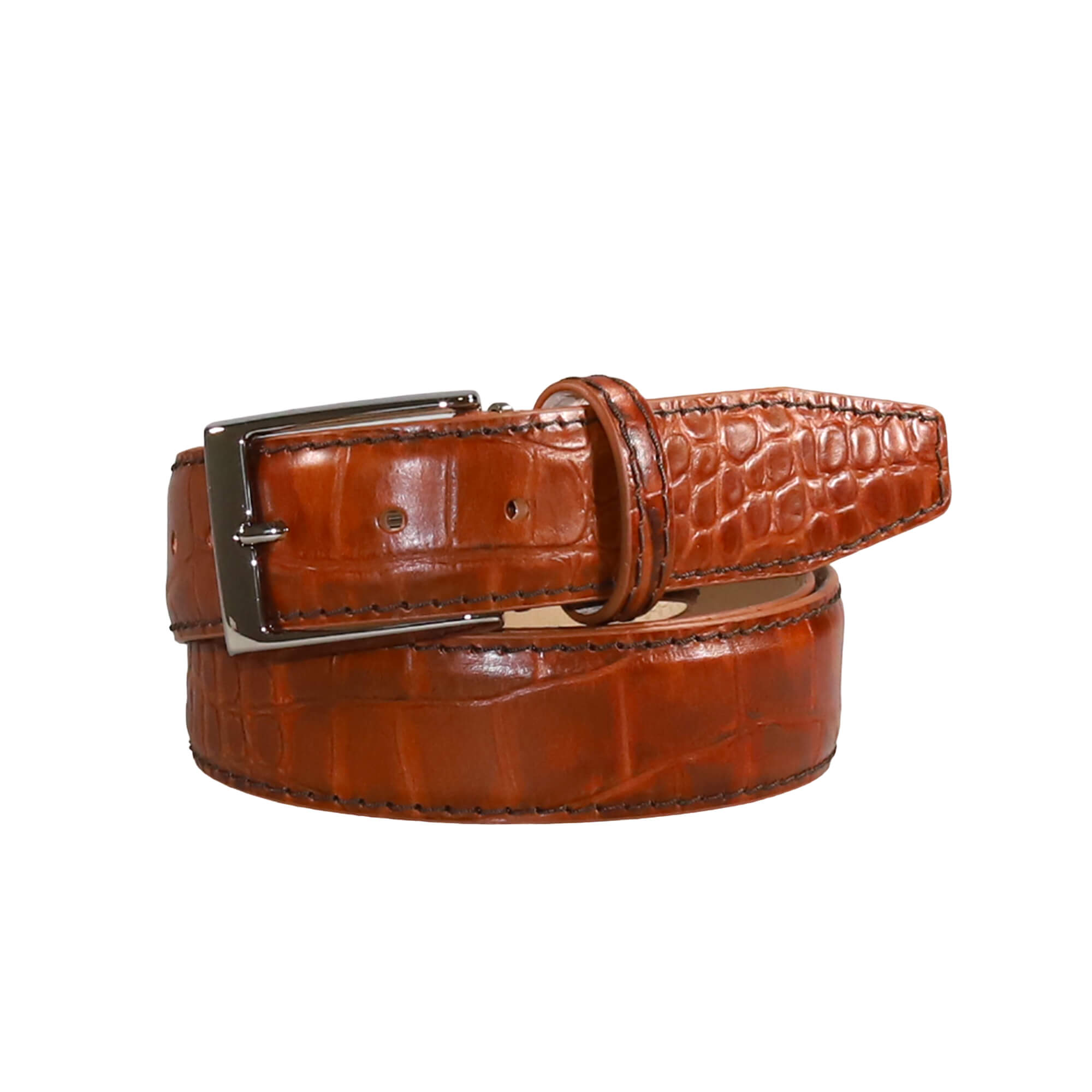 Cognac Mock Crocodile Leather Belt | Mens Fashion | Roger Ximenez Green / 46 / 40mm