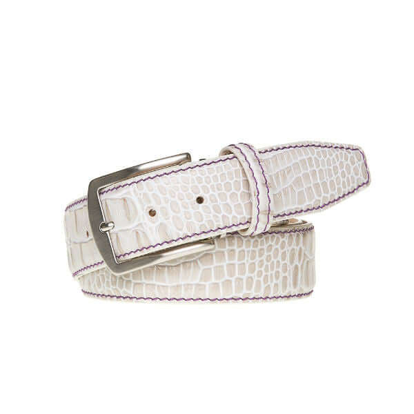 Snow Mock Croc Leather Belt | Mens Leather Goods | Roger Ximenez | Mock Croc | Roger Ximenez