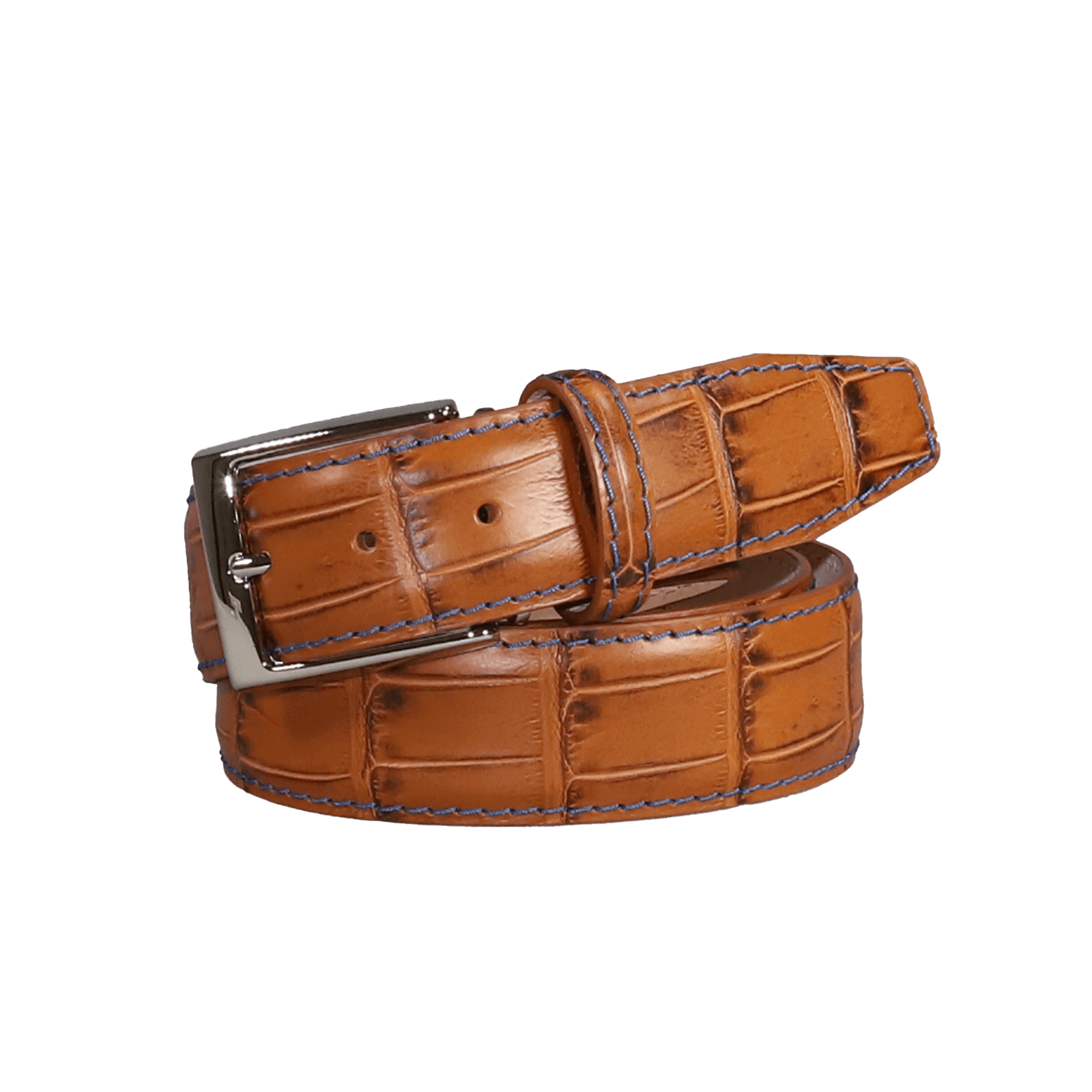 Whiskey Mock Crocodile Leather Belt | Mens Leather Goods | Mock Croc | Roger Ximenez