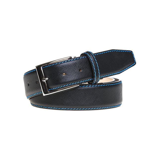 Black Saffiano Designer Leather Belt, Mens Fashion