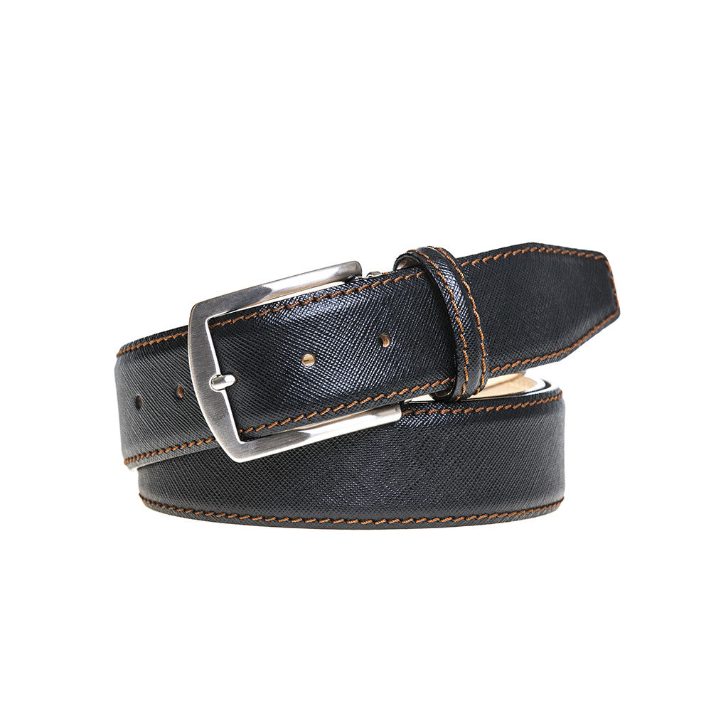 Black Saffiano Designer Leather Belt | Mens Fashion | Roger Ximenez