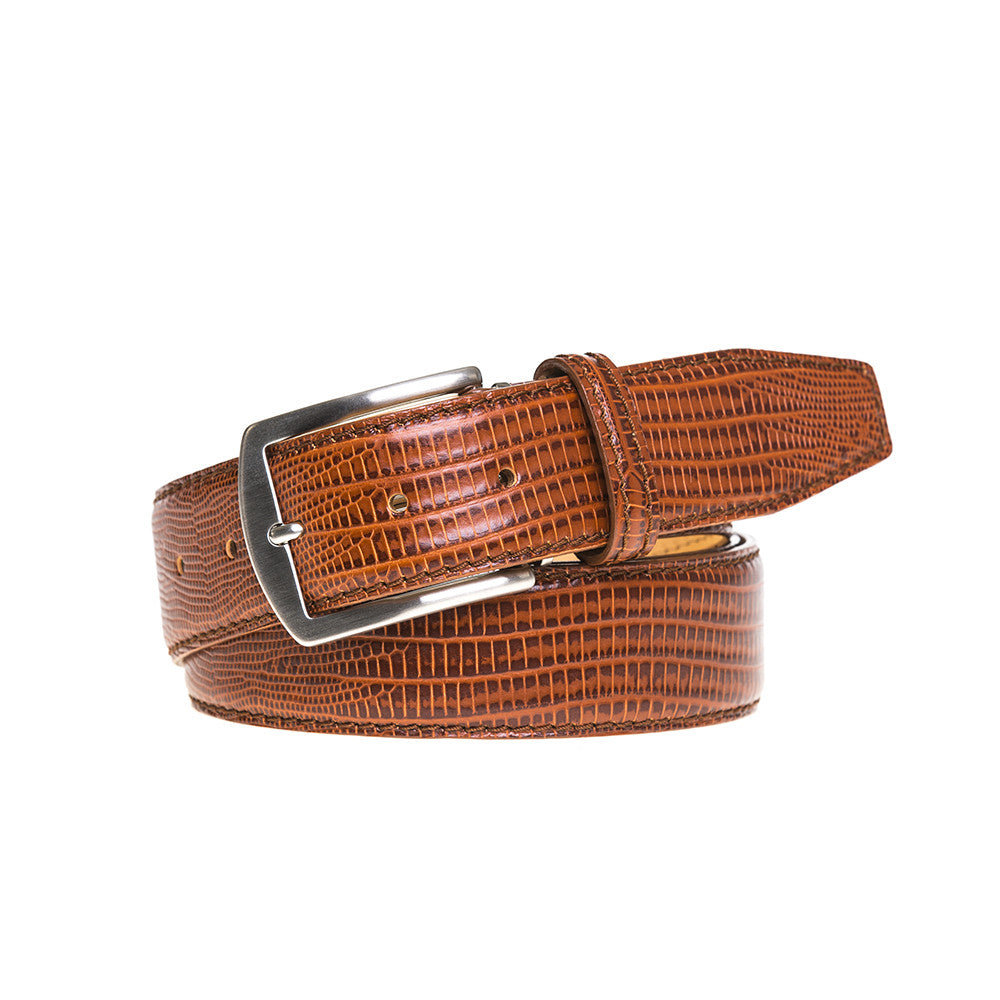 Men's Cognac Mock Lizard Leather Belt | Leather Goods | Roger Ximenez Cognac / 44 / 40mm