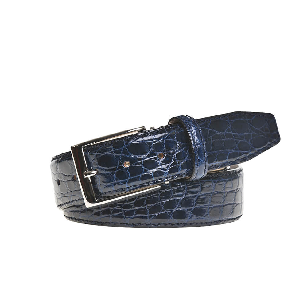 Navy Crocodile Leather Belt | Mens Leather Goods | Roger Ximenez | Crocodile | Roger Ximenez