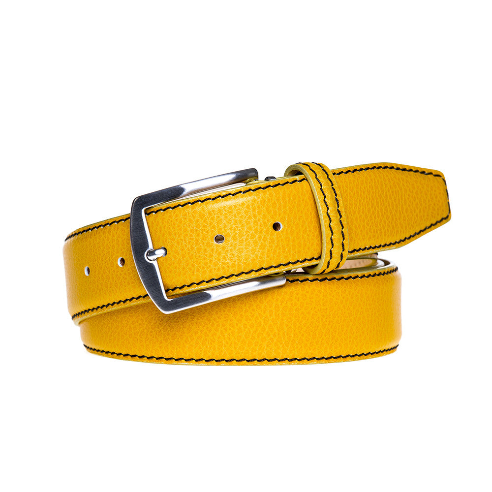 Yellow Italian Pebble Grain Belt | Mens Leather Goods | Roger Ximenez ...