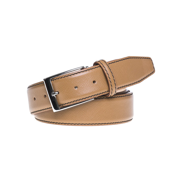 Tan Saffiano Italian Leather Belt | Designer Belts | Roger Ximenez ...