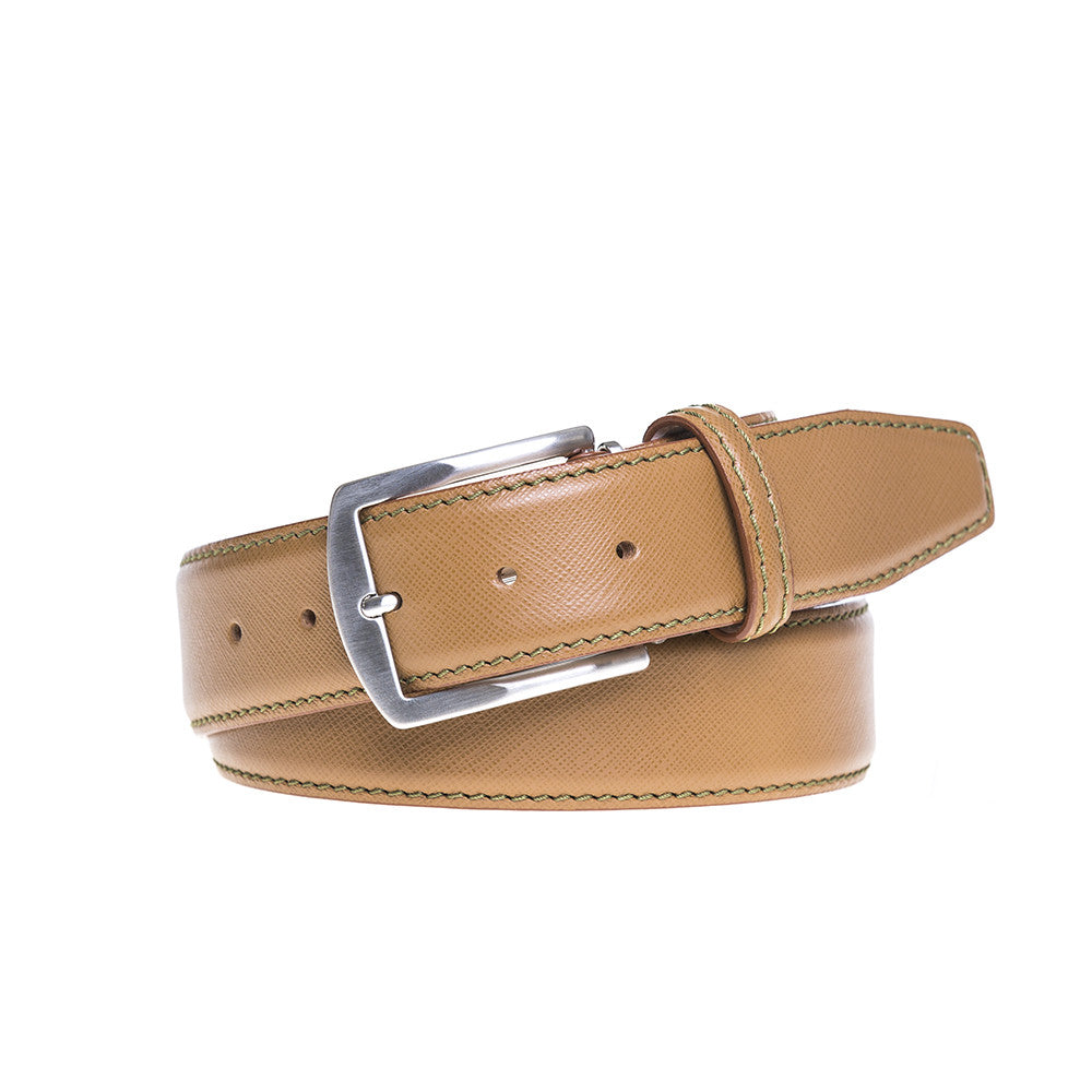 Tan Saffiano Italian Leather Belt | Designer Belts | Roger Ximenez ...